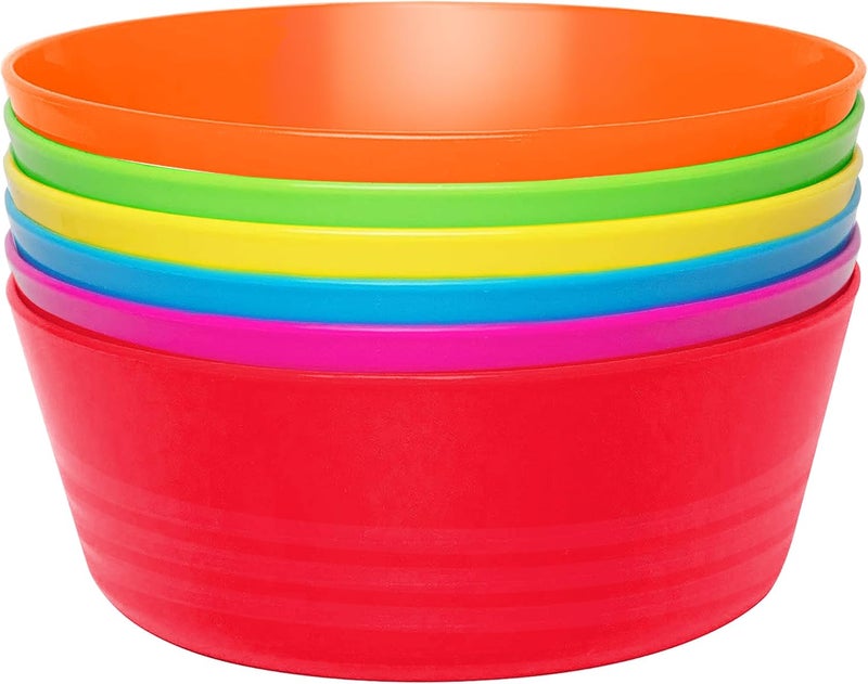 PLASKIDY Plastic Toddler Bowls Set of 6 - 10 Oz Kids Bowls, Microwave & Dishwasher Safe, BPA Free, Brightly Colored, Great for Cereal, Soup, Snack, Fruit or Salad - Image 1